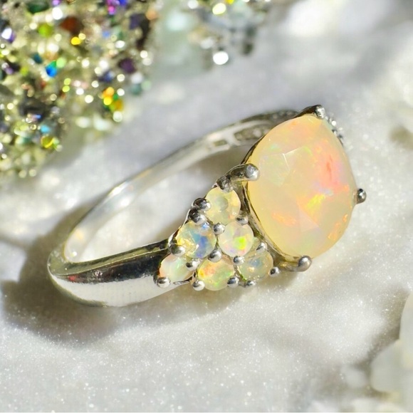 Translucent Pale Yellow Australian Fire Opal Sterling Silver Ring (8.75) - Picture 1 of 14